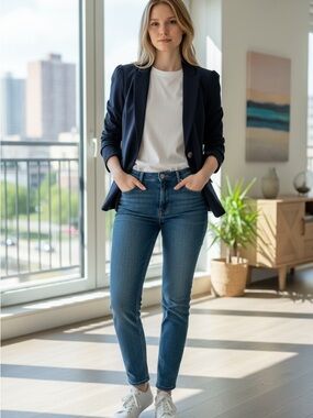 MAISON D' AMELIE Navy Single-Button Women's Blazer size large